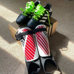 Adidas kids soccer cleats and shin guards